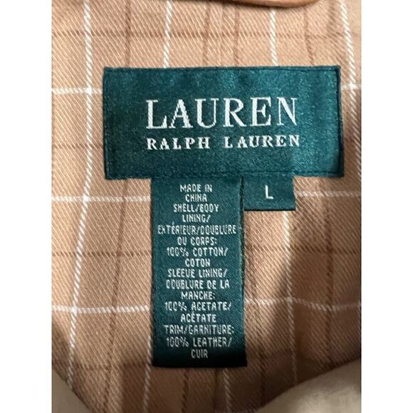 LRL Ralph Lauren Green Label Snap Jacket Leather Trim NWOT Women L 14 Tan - Picture 8 of 8
